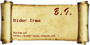 Bider Irma névjegykártya